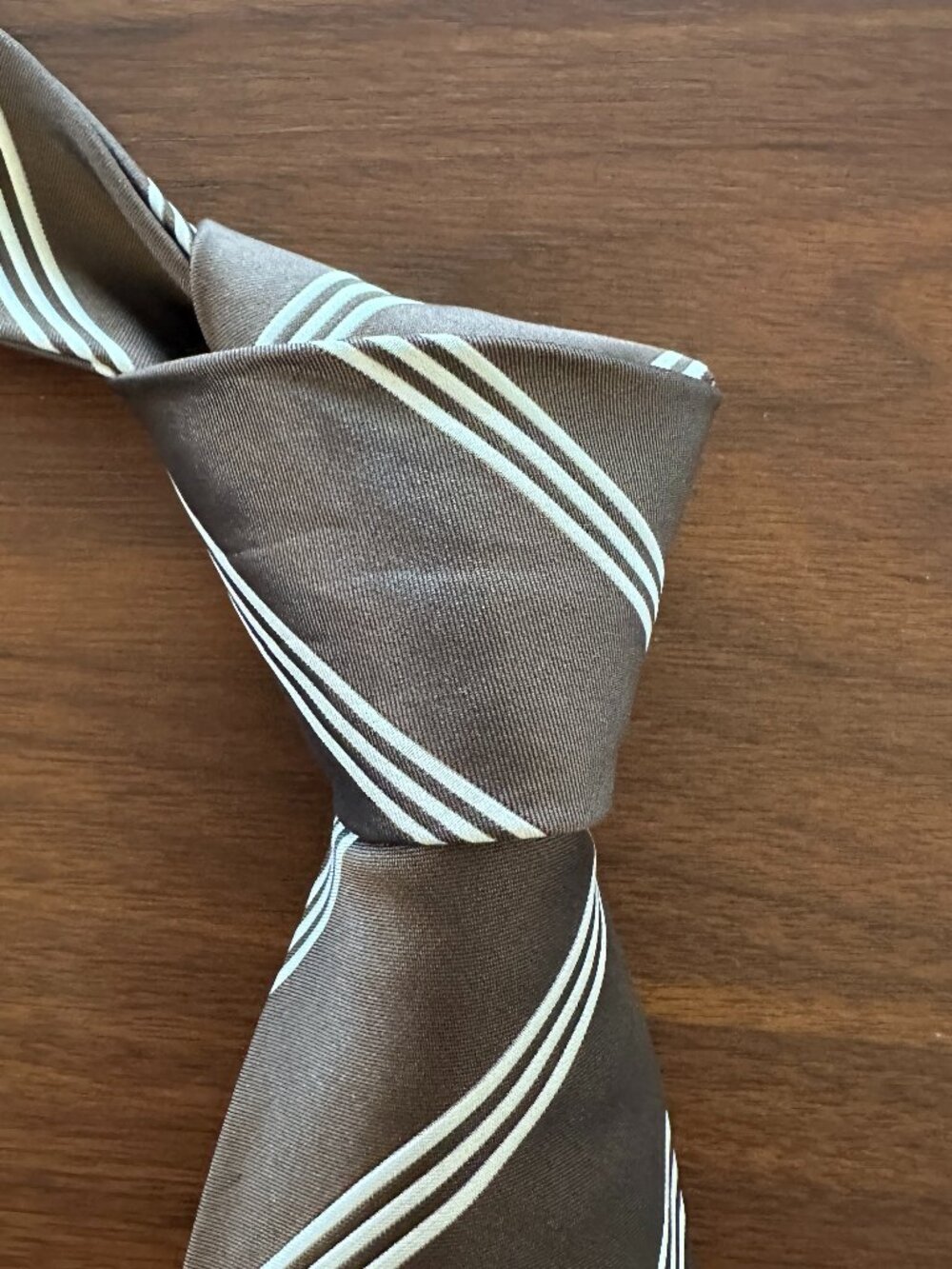 Ralph Lauren Brown White Striped Silk Tie
